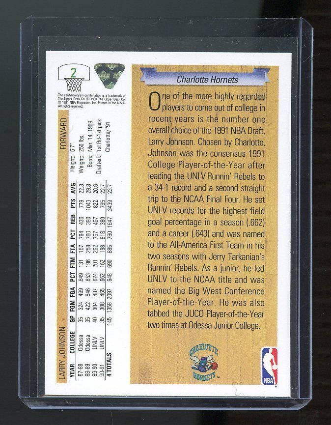 1991-92 Upper Deck Draft #2 Larry Johnson Charlotte Hornets02